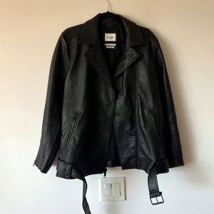 Abercrombie & Fitch Black Vegan Leather Jacket with Buckle size XL